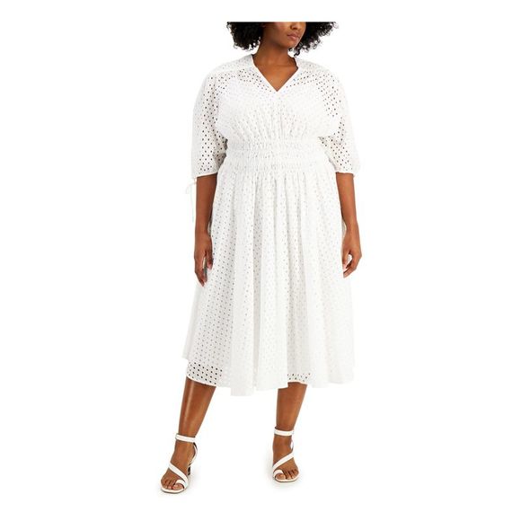 TAYLOR Dresses & Skirts - TAYLOR Womens White Tie V Neck Midi Party Fit + Flare Dress Plus 16W